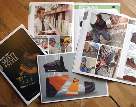 Design & production of a series of sales catalogues produced annually on behalf of a specialist safety footwear company.