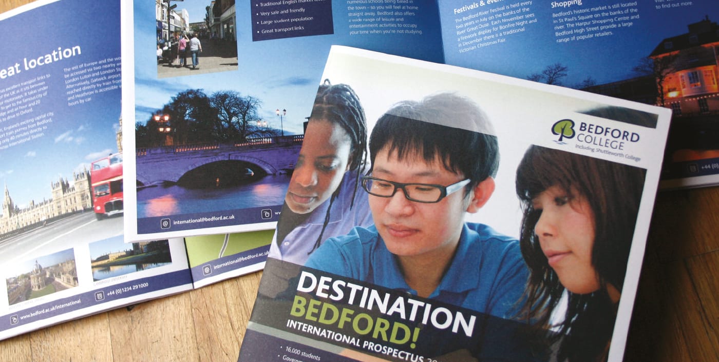 Creation of a brochure to encourage international students to consider Bedford College when looking for their next step on the education ladder.