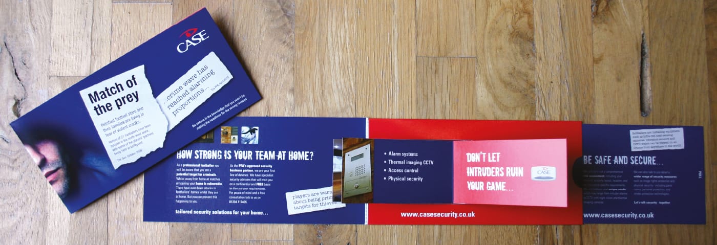Design and production of an interactive direct mail device aimed at professional footballers on behalf of a national security company.