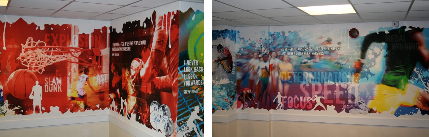 Creation of large format wall graphics for a specialist sports academy.
