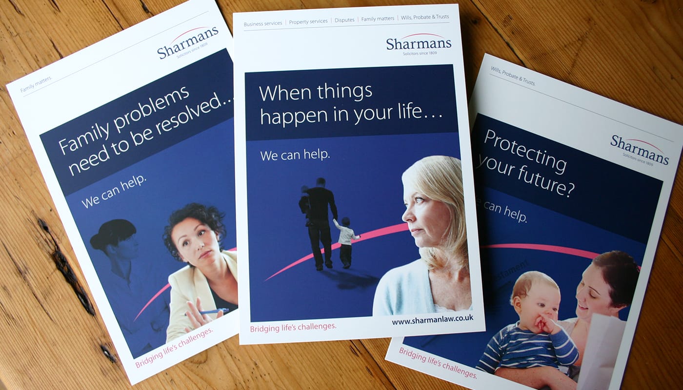 Creation of a suite of service specific leaflets on behalf of a well established solicitors.