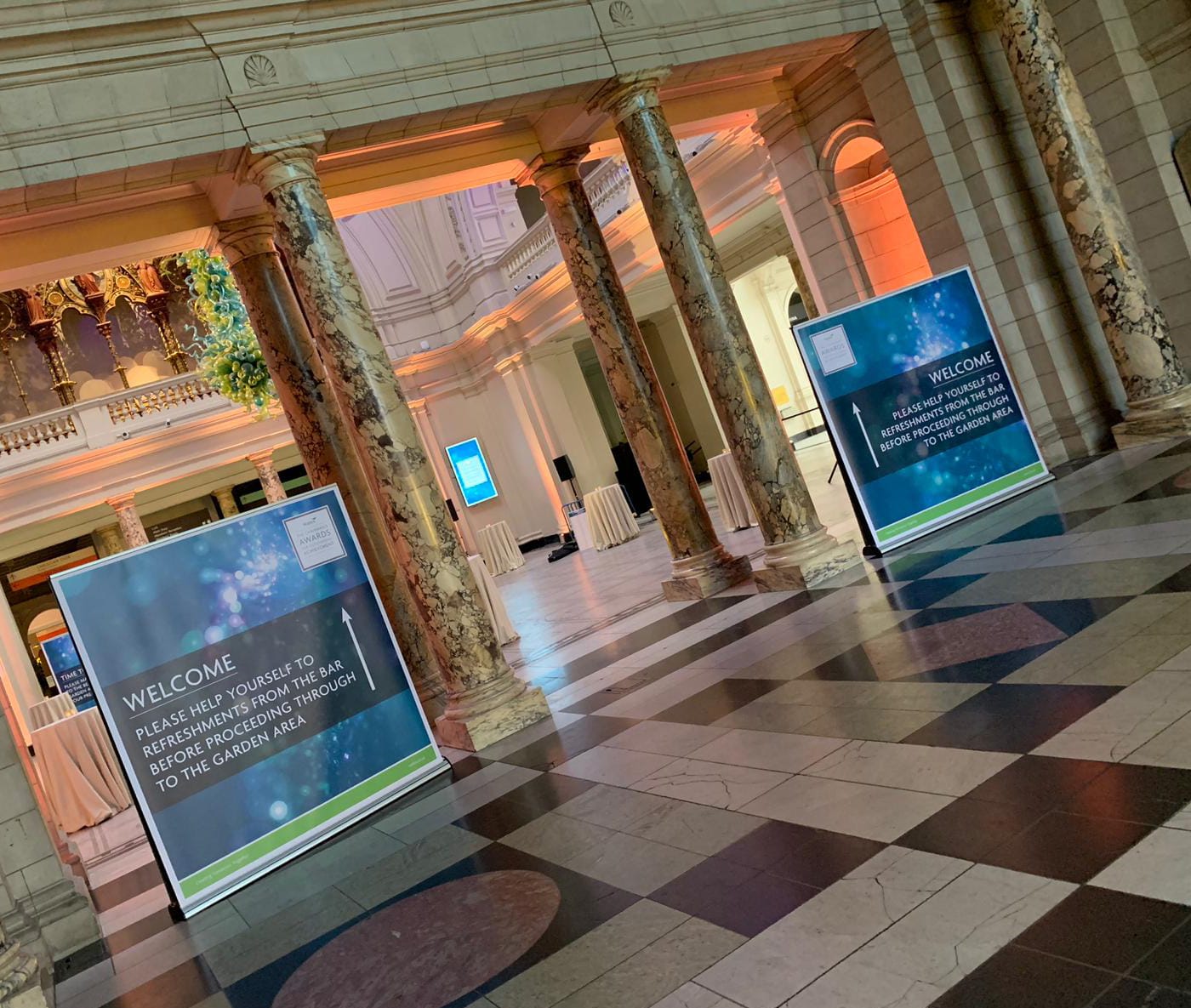Branding and signage for a corporate awards event at the V&A Museum in London